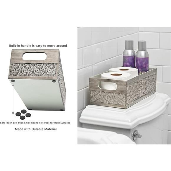 Bathroom Box Toilet Paper Holder Storage Basket - Decorative Toilet Tank Topper - Picture 3 of 6